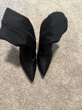 Black Pointed Toe Stretch Sock Boot with Side Zip